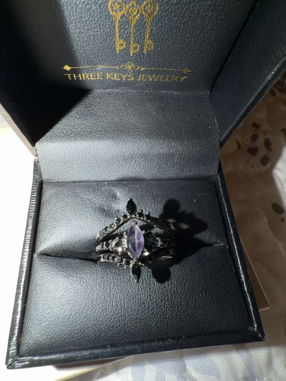 Women's Black Marquise Stackable Ring Set